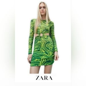 Zara Green Swirl Cut-Out Sweater Dress Size M